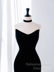 Black/White Velvet Mermaid Long Semi Formal Prom Dress, Black Formal Evening Dress