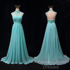 Blue Chiffon Lace And Beaded Cap Sleeves Semi Formal Prom Party Dress, A-Line Chiffon Formal Dress