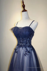 Blue Gradient A-line Tulle Long Formal Dresses Graduation Dress Woman
