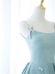 Blue Long Beaded Prom Dresses, Long Blue Beaded Formal Evening Dresses