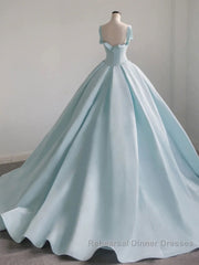 Blue Satin Long Semi Formal Prom Dresses, Blue Satin Formal Dresses
