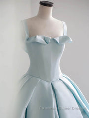 Blue Satin Long Semi Formal Prom Dresses, Blue Satin Formal Dresses