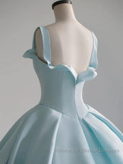Blue Satin Long Semi Formal Prom Dresses, Blue Satin Formal Dresses