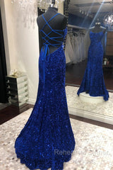 Blue Sequins Long Semi Formal Prom Dress Mermaid Evening Dress