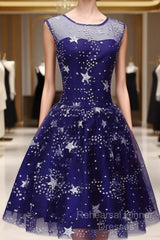 Blue Short Beautiful Homecoming Dress Tulle SleevelessSemi Formal Prom Dress, Blue Party Dress