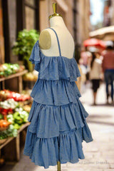 Blue Short Prom Dresses A-line V Neck Lovely Homecoming Dresses