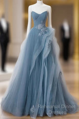 Blue Sweetheart Tulle Layers Long Formal Dress, Blue Long Party Dress Semi Formal Prom Dress