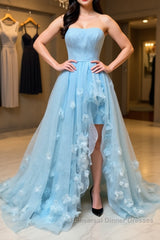 Blue sweetheart tulle long Semi Formal Prom Dresses, blue tulle evening Dresses