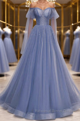 Blue sweetheart tulle sequin long Semi Formal Prom Dresses blue formal Dresses