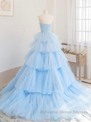 Blue tulle long Semi Formal Prom Dresses Dresses, blue tulle evening Dresses