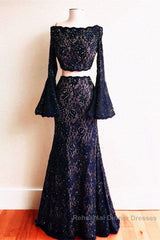 Boho Chic Mermaid Two Piece Lace Semi Formal Prom Dresses