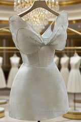 Bowknot White Homecoming Dress Sparkle Evening Dresses Short Party Dresses