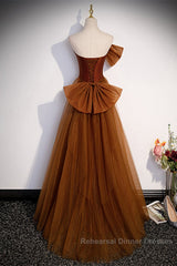 Brown Tulle And Satin Mermaid Long Party Dress, Long Formal Dress Semi Formal Prom Dress