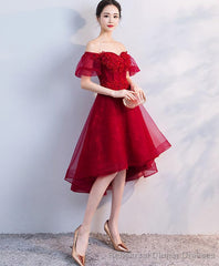 Burgundy Tulle Short Prom Dress Homecoming Dress