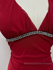 Burgundy A-Line Halter V Neck Chiffon Backless Semi Formal Prom Dress,Bridesmaid Dress With Ankle Length