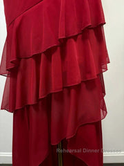 Burgundy A-Line Halter V Neck Chiffon Backless Semi Formal Prom Dress,Bridesmaid Dress With Ankle Length