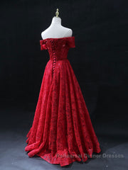 Burgundy A line lace tulle beads long Semi Formal Prom Dresses, burgundy bridesmaid Dresses