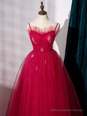 Burgundy Layered Tulle Long Prom Dresses, Wine Red Long Formal Evening Dresses
