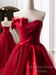 Burgundy Long Semi Formal Prom Dresses, Burgundy Satin Formal Long Evening Dress