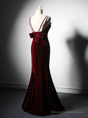 Burgundy Mermaid Long Prom Dresses, Wine Red Long Mermaid Formal Evening Dresses