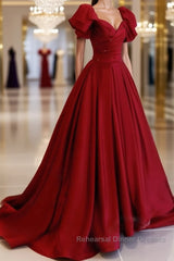 Burgundy off shoulder satin long Semi Formal Prom Dresses, burgundy evening Dresses