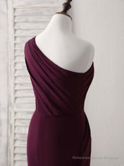 Burgundy One Shoulder Chiffon Mermaid Long Prom Dresses