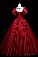 Burgundy Satin Long A-Line Prom Dress,  Burgundy Formal Evening Dress