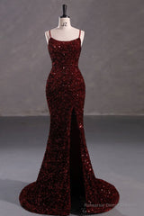 Slim Burgundy Shimmery Open Back Formal Prom Evening Dress