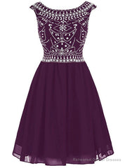 Burgundy Short Mini Chiffon Scoop Cap Sleeve Homecoming Dress