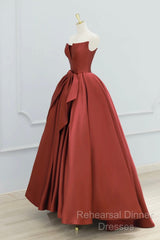 Burgundy Strapless Satin Long Semi Formal Prom Dress, Beautiful A-Line Evening Party Dress