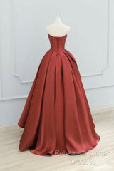 Burgundy Strapless Satin Long Semi Formal Prom Dress, Beautiful A-Line Evening Party Dress