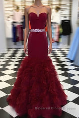 Burgundy sweetheart mermaid long Semi Formal Prom Dresses, burgundy evening Dresses