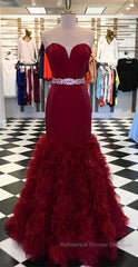 Burgundy sweetheart mermaid long Semi Formal Prom Dresses, burgundy evening Dresses