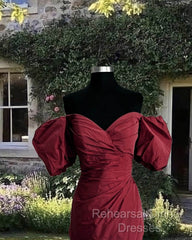 Burgundy Taffeta Bodycon Dress Off Shoulder