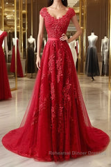 Burgundy tulle lace applique long Semi Formal Prom Dresses, burgundy evening Dresses