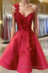 Burgundy v neck satin short Semi Formal Prom Dresses one shoulder cocktail Dresses