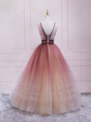 Burgundy V Neck Tulle Long Prom Dress Burgundy Long Evening Dress