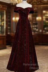 Burgundy Velvet Long Semi Formal Prom Dress Evening Dress