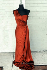 Burnt Orange Satin Bridesmaid Dresses One Shoulder