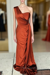 Burnt Orange Satin Bridesmaid Dresses One Shoulder