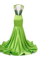 V-Neck Mermaid Brush Train Hollow Sleeveless Beading Evening Dresses