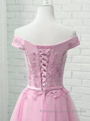 Cap Sleeves Short Pink Lace Semi Formal Prom Dresses, Short Pink Lace Formal Bridesmaid Dresses