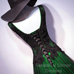 Chaming Black And Green Tulle V-Neckline Long Party Dress, Beautiful V-Neckline Semi Formal Prom Dresses