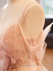 Champagne A-Line Beading Sequin Long Semi Formal Prom Dresses, Champagne Formal Dresses