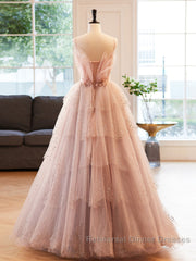Champagne A-Line Beading Sequin Long Semi Formal Prom Dresses, Champagne Formal Dresses