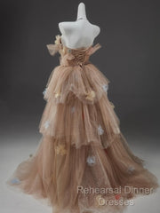 Champagne A-Line Off Shoulder Tulle Sequin Long Ball Dress Cute Layered Dress