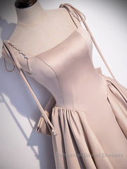 Champagne A-Line Satin Long Semi Formal Prom Dresses, Champagne Formal Evening Dresses