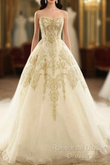 Champagne Lace Long Wedding Dress, Champagne Bridal Dress, Champagne Lace Wedding Semi Formal Prom Gown