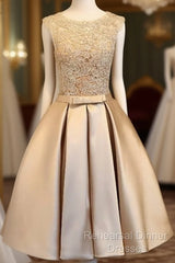 Champagne Lace Short Semi Formal Prom Dress, Cute Homecoming Dress