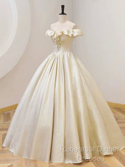 Champagne Off The Shoulder Floor Length Semi Formal Prom Dress, Elegant A-Line Evening Party Dress